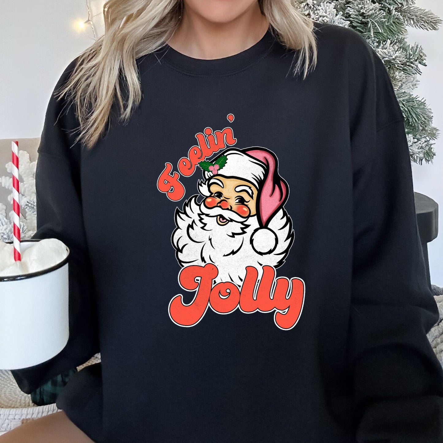 Feeling Jolly Retro Santa Christmas Sweatshirt