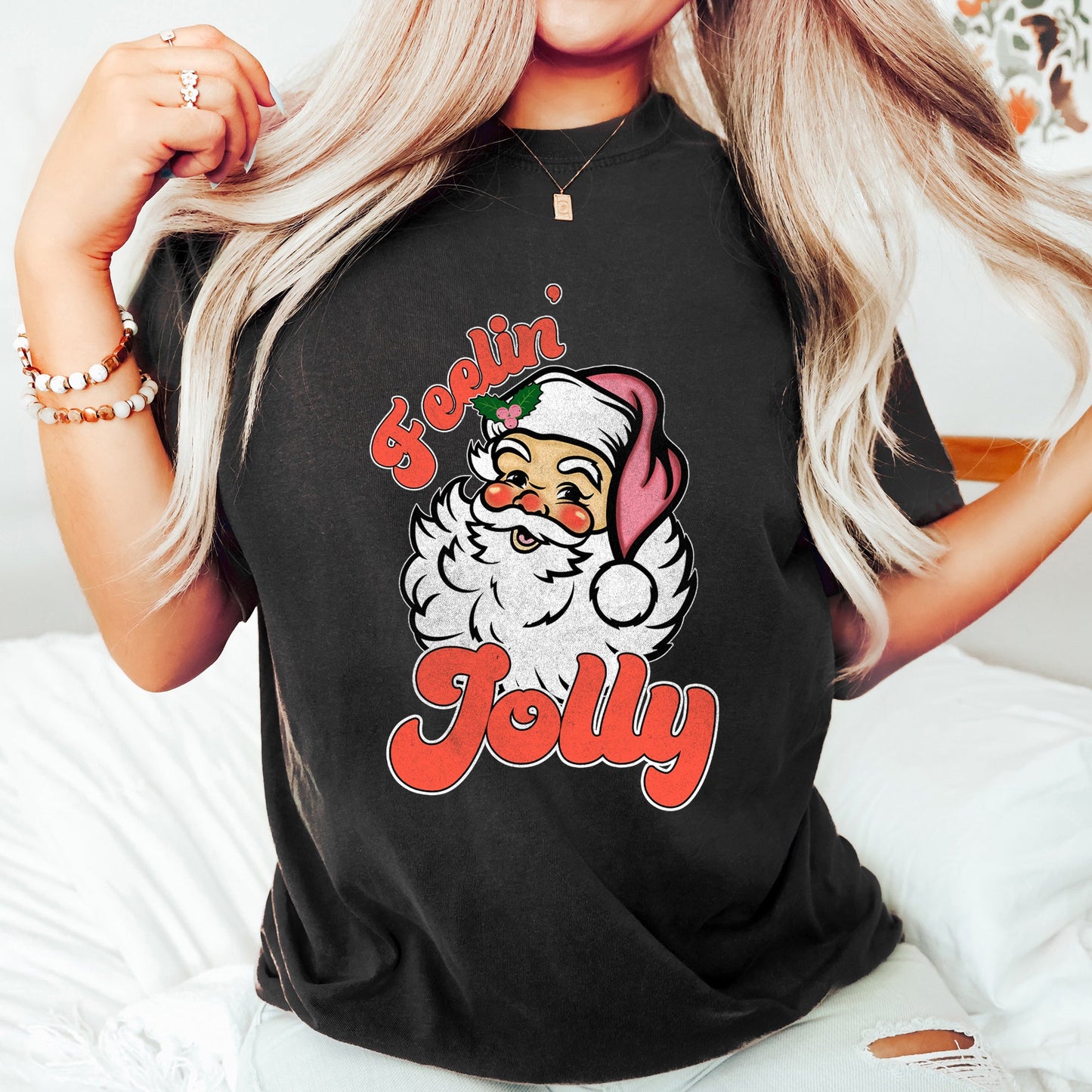 Feeling Jolly, Retro Santa, Christmas Comfort Colors Tshirt