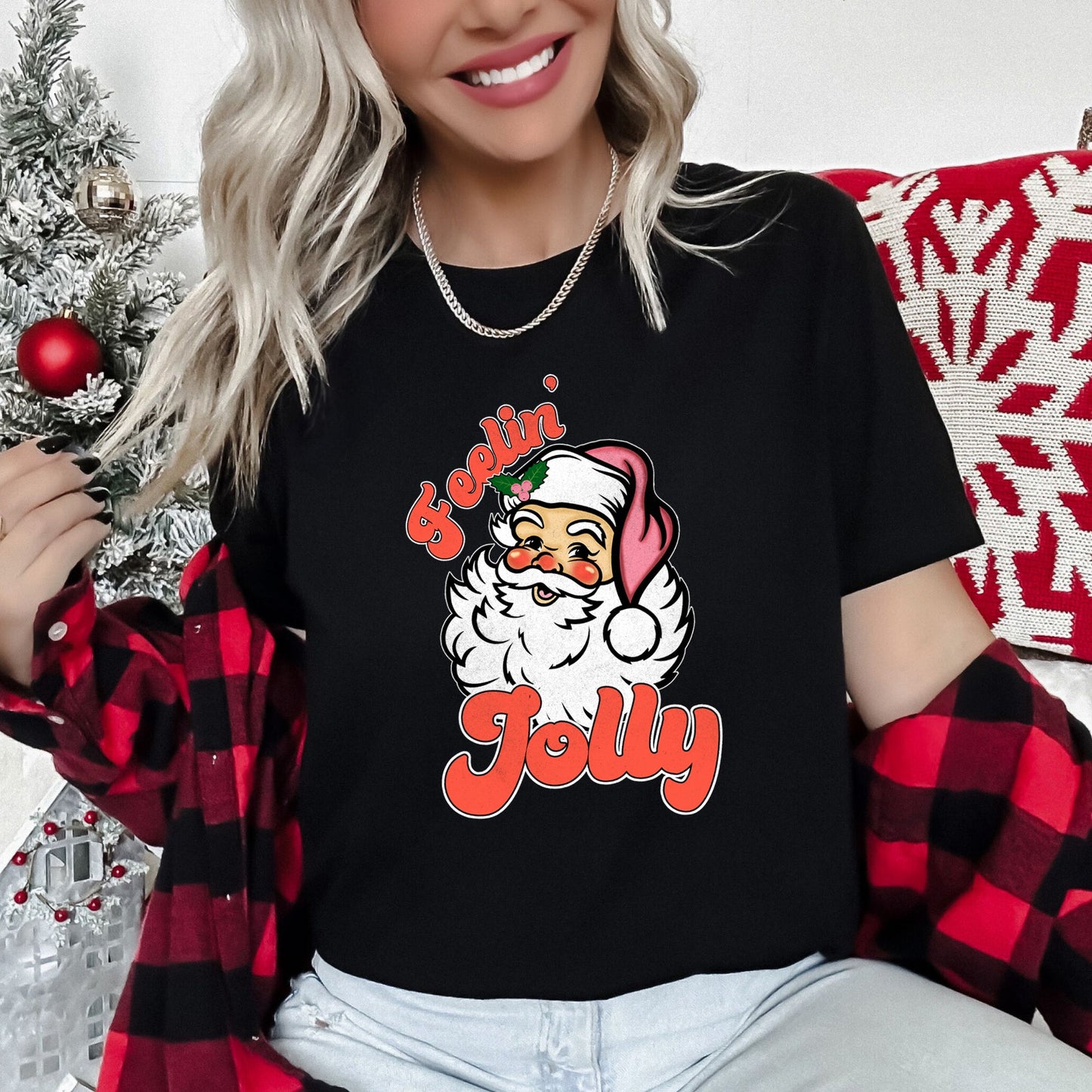 Feeling Jolly, Retro Santa, Christmas Super Soft Tshirt