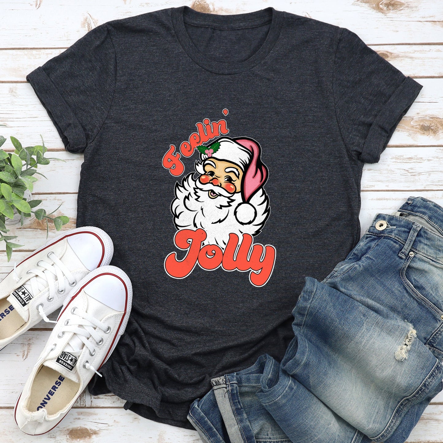 Feeling Jolly, Retro Santa, Christmas Super Soft Tshirt