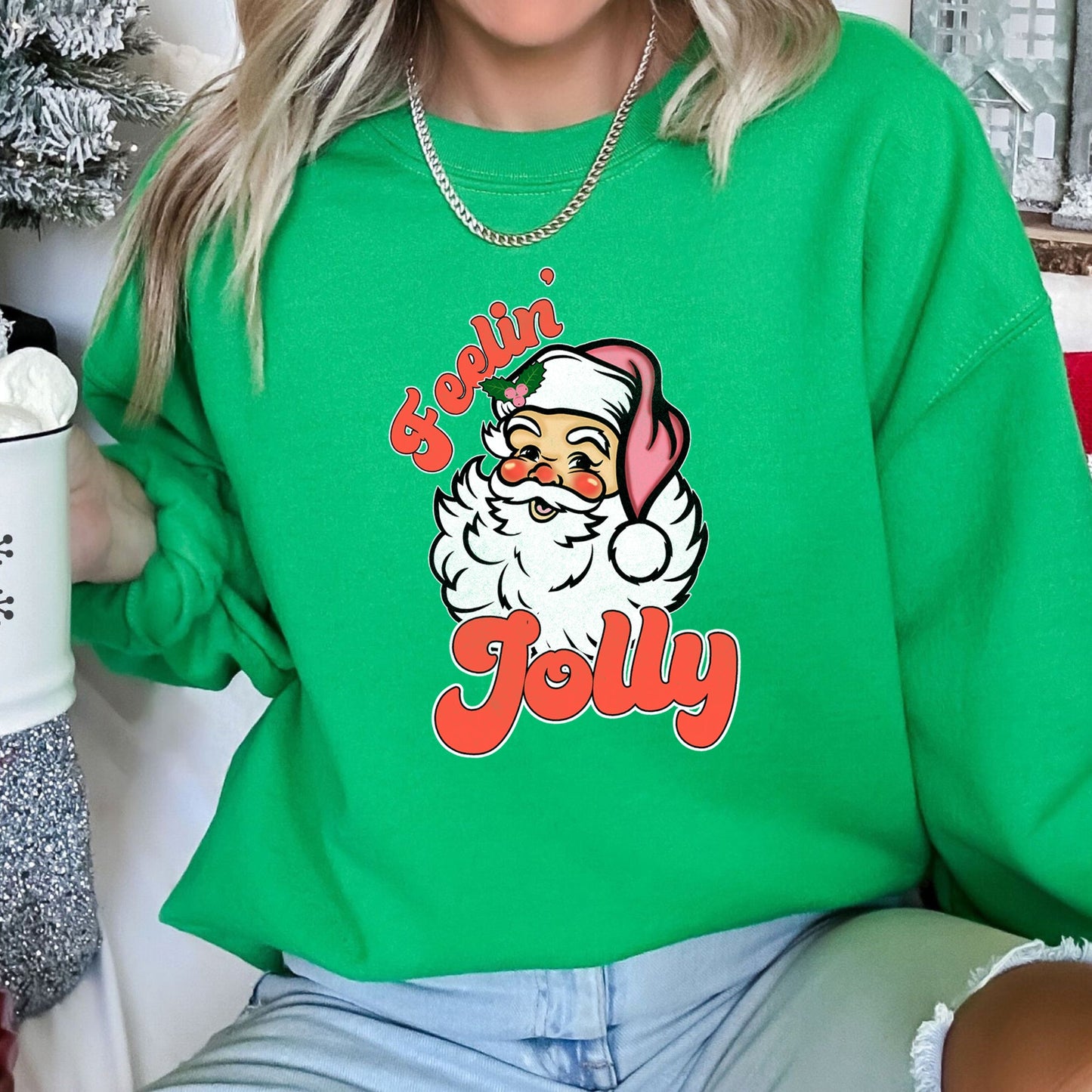 Feeling Jolly Retro Santa Christmas Sweatshirt
