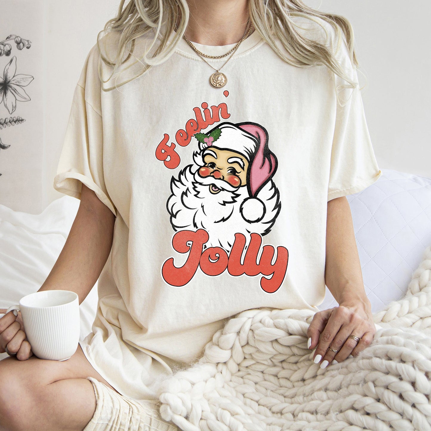 Feeling Jolly, Retro Santa, Christmas Comfort Colors Tshirt