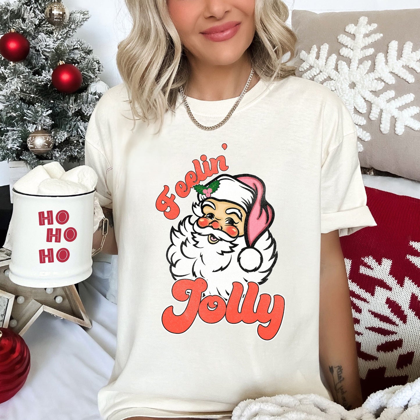 Feeling Jolly, Retro Santa, Christmas Comfort Colors Tshirt