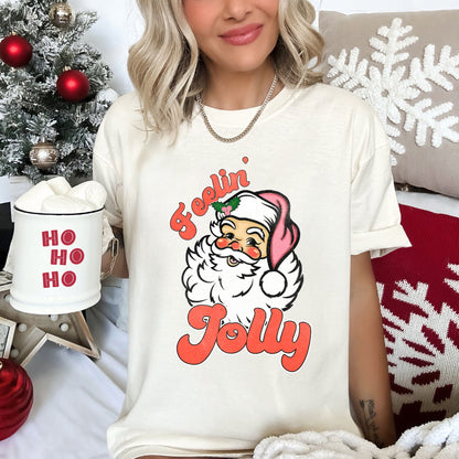 Feeling Jolly, Retro Santa, Christmas Comfort Colors Tshirt