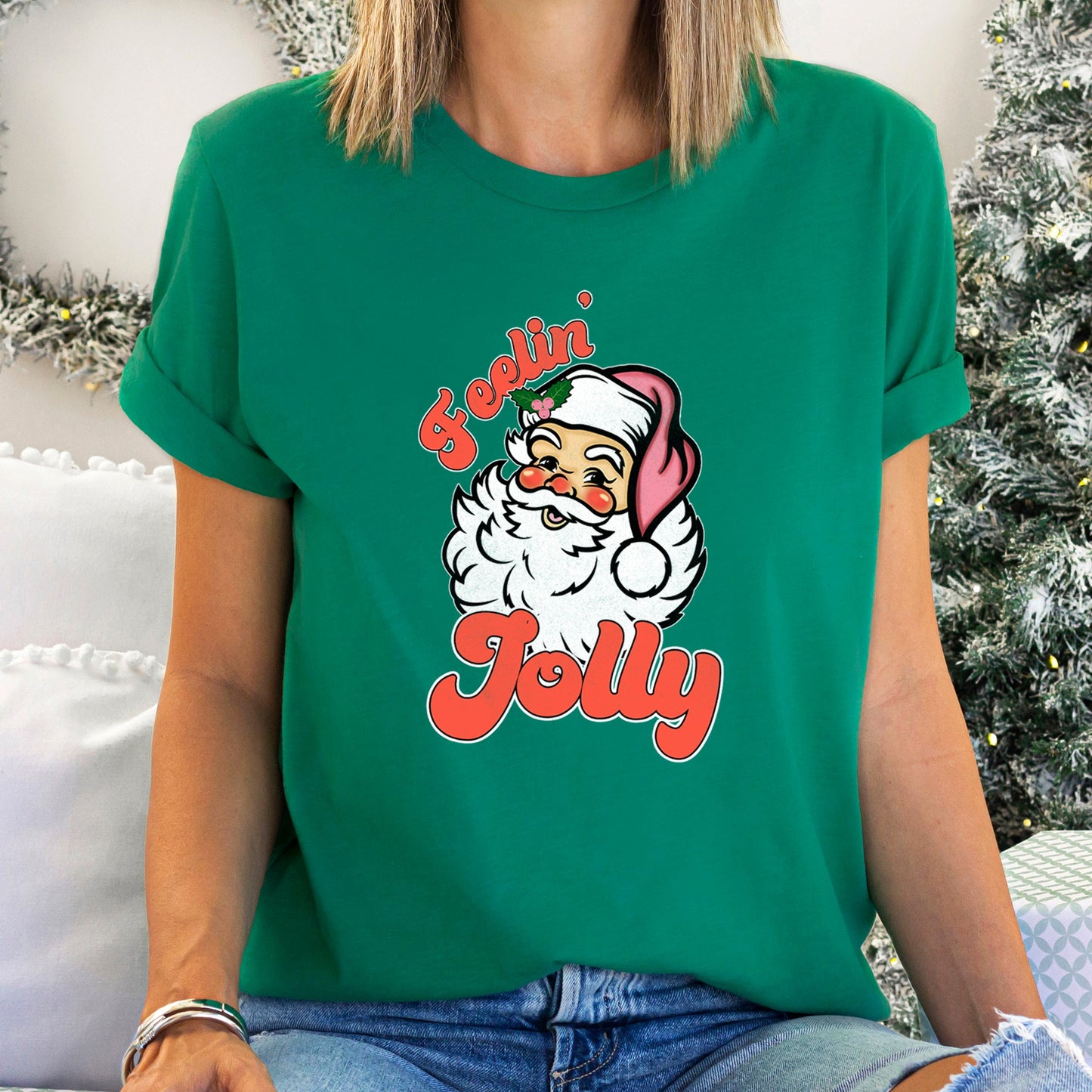 Feeling Jolly, Retro Santa, Christmas Super Soft Tshirt