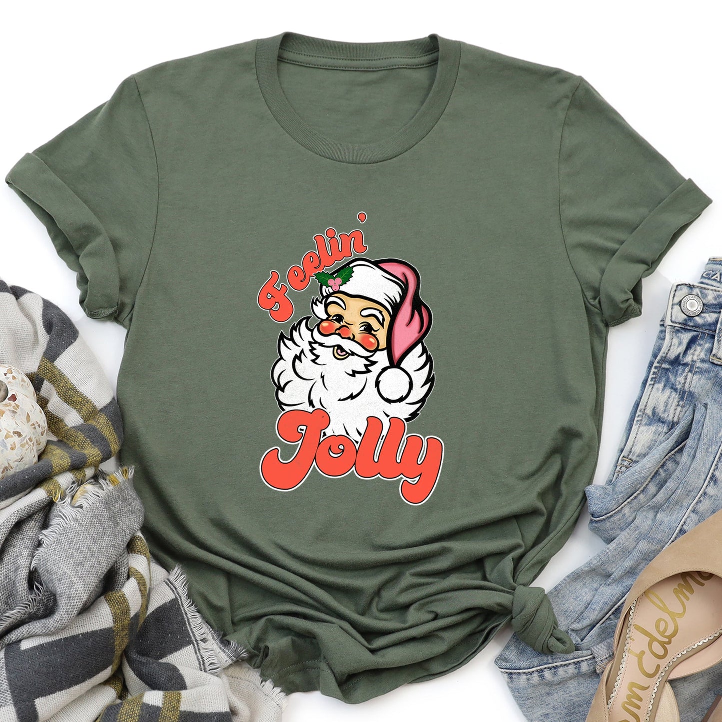 Feeling Jolly, Retro Santa, Christmas Super Soft Tshirt