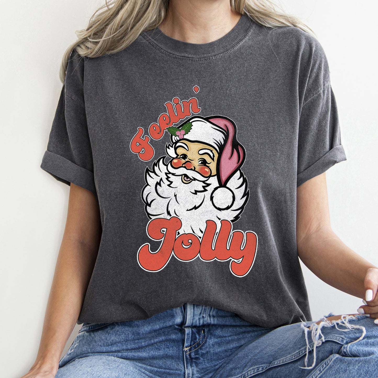 Feeling Jolly, Retro Santa, Christmas Comfort Colors Tshirt