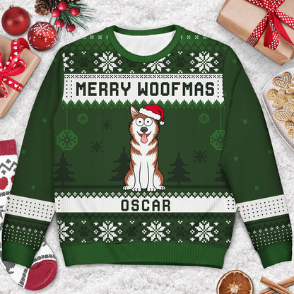 Feliz Navidog Merry Woofmas Funny Cartoon Dogs - Personalized Custom Ugly Sweater - Christmas Gift For Dog Lovers, Dog Moms, Dog Dads