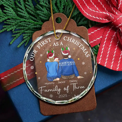 First Christmas As A Family Of Three New Parents - Personalized Circle Glass Ornament - Babies 1st Christmas Gifts