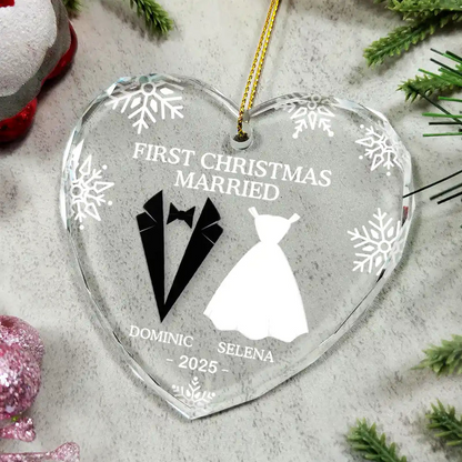 First Christmas As Married Couples - Personalized Heart Shaped Glass Ornament - Christmas Gift For Her/Him, Husband/Wife, Couples