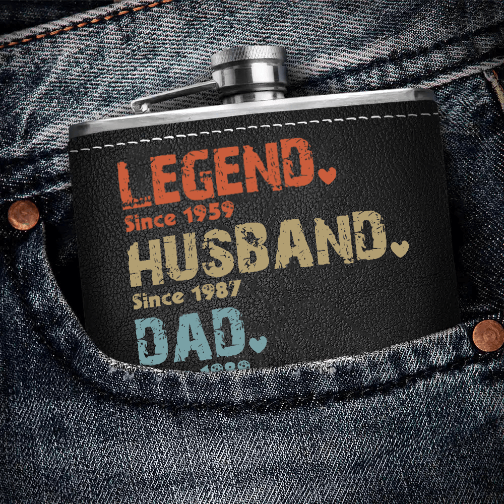 The Amazing Journey Of A Man - Personalized Custom Year Leather Hip Flask - Father's Day Gift for Family Members Grandpa, Dad, Boyfriend, Husband, Uncle