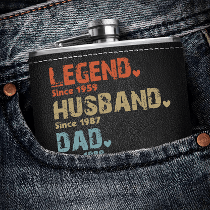 The Amazing Journey Of A Man - Personalized Custom Year Leather Hip Flask - Father's Day Gift for Family Members Grandpa, Dad, Boyfriend, Husband, Uncle