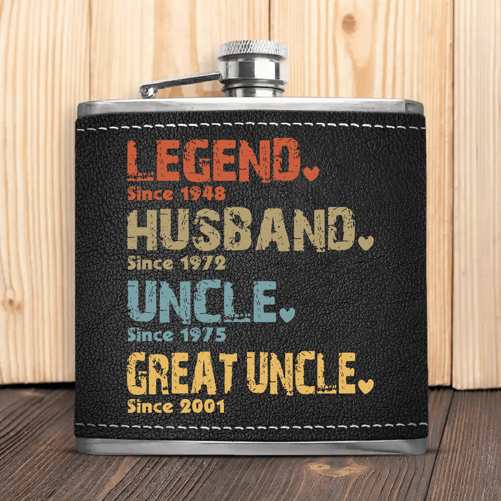 The Amazing Journey Of A Man - Personalized Custom Year Leather Hip Flask - Father's Day Gift for Family Members Grandpa, Dad, Boyfriend, Husband, Uncle