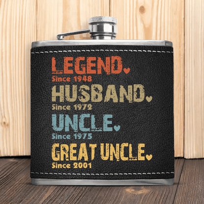 The Amazing Journey Of A Man - Personalized Custom Year Leather Hip Flask - Father's Day Gift for Family Members Grandpa, Dad, Boyfriend, Husband, Uncle