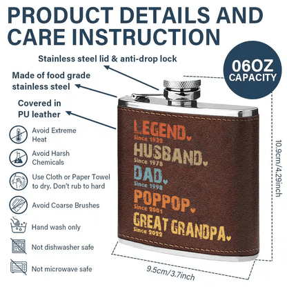 The Amazing Journey Of A Man - Personalized Custom Year Leather Hip Flask - Father's Day Gift for Family Members Grandpa, Dad, Boyfriend, Husband, Uncle