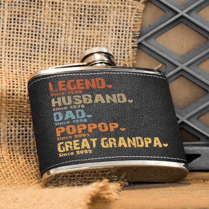 The Amazing Journey Of A Man - Personalized Custom Year Leather Hip Flask - Father's Day Gift for Family Members Grandpa, Dad, Boyfriend, Husband, Uncle