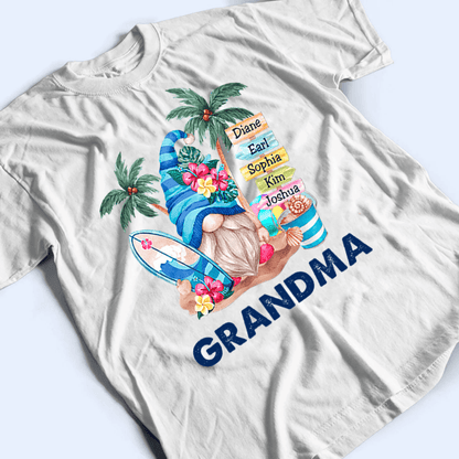 Grandma Gnome Surfboards Summer Vacation - Personalized Custom T Shirt - Summer Gift for Grandma/Nana/Mimi, Mom, Wife, Grandparent