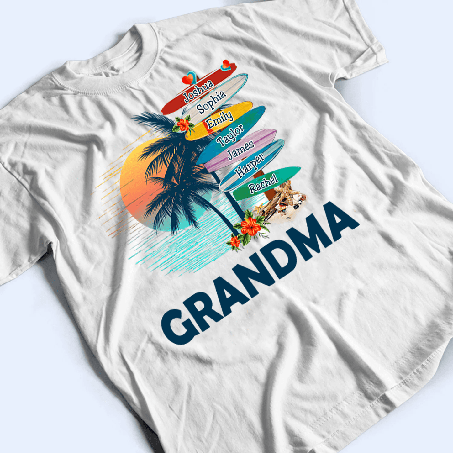 Grandma Surfboards Summer Vacation - Personalized Custom T Shirt - Summer Gift for Grandma/Nana/Mimi, Mom, Wife, Grandparent