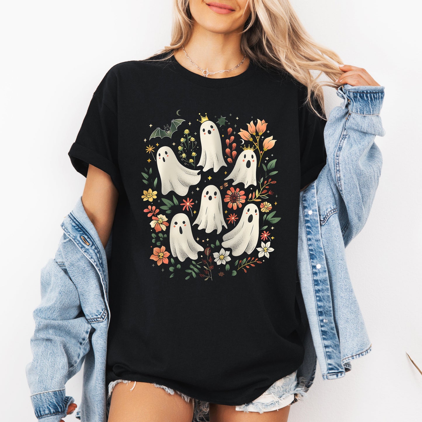 Floral Ghosts, Beautiful Halloween, Coquette, Girly, Autumn, Fall, Tshirt