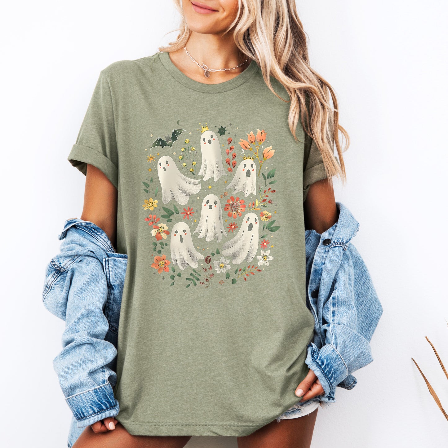 Floral Ghosts, Beautiful Halloween, Coquette, Girly, Autumn, Fall, Tshirt