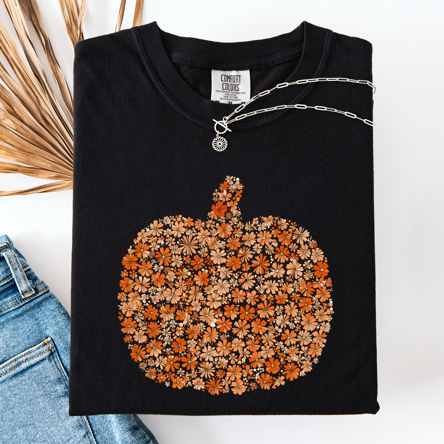 Floral Pumpkin, Autumn Flowers, Fall, Comfort Colors T-Shirt