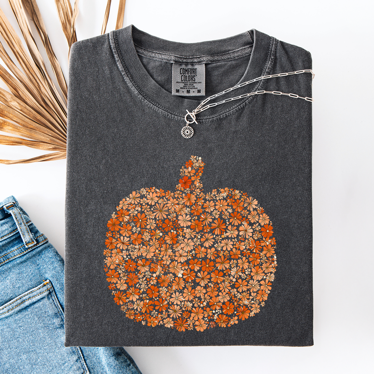 Floral Pumpkin, Autumn Flowers, Fall, Comfort Colors T-Shirt