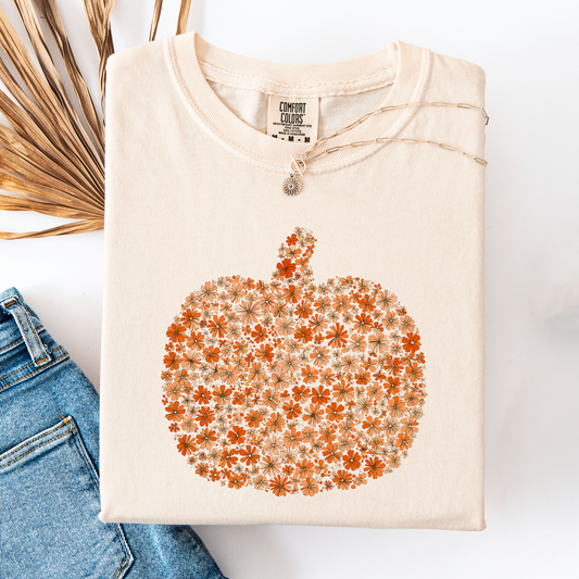 Floral Pumpkin, Autumn Flowers, Fall, Comfort Colors T-Shirt