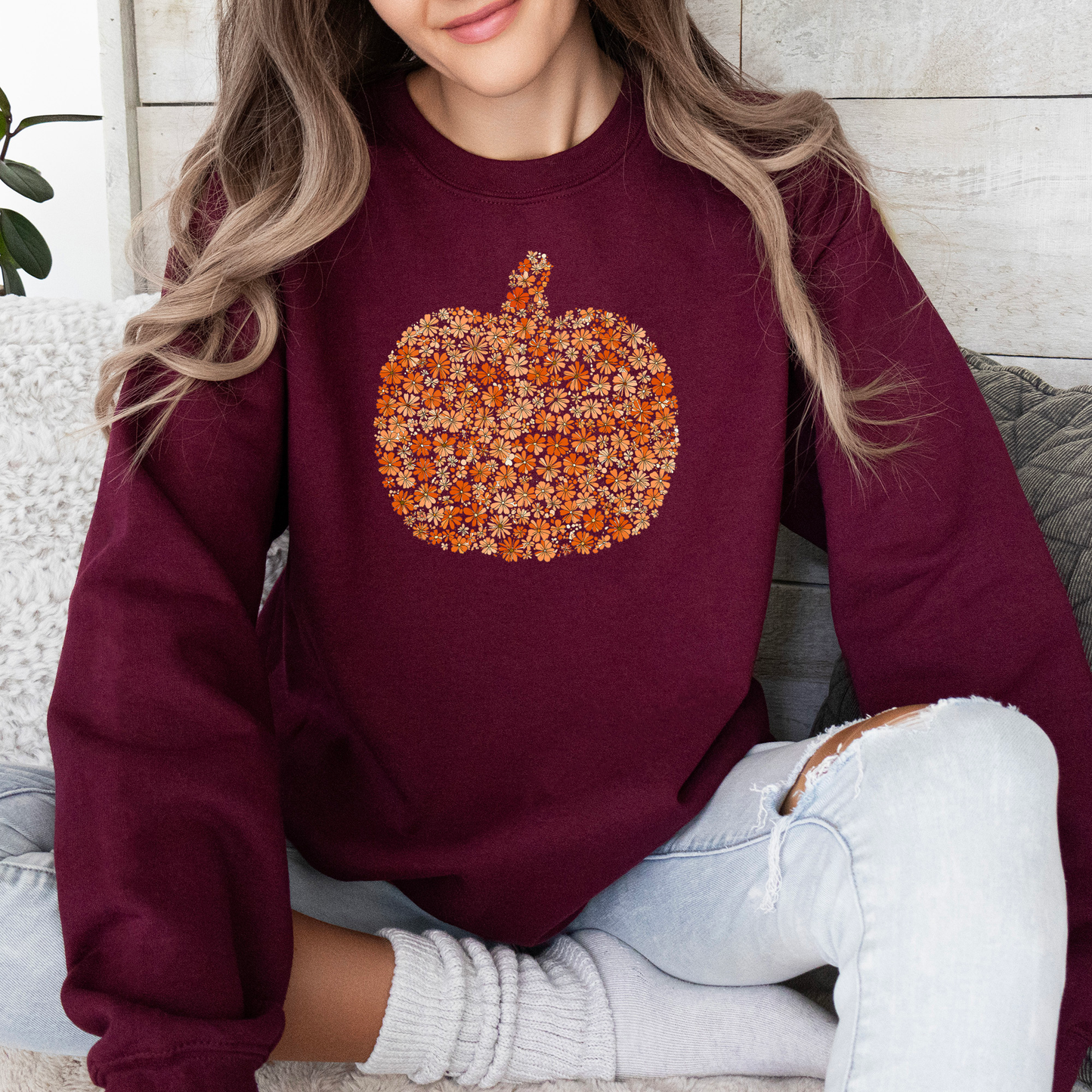 Floral Pumpkin, Autumn Flowers, Fall Sweatshirt