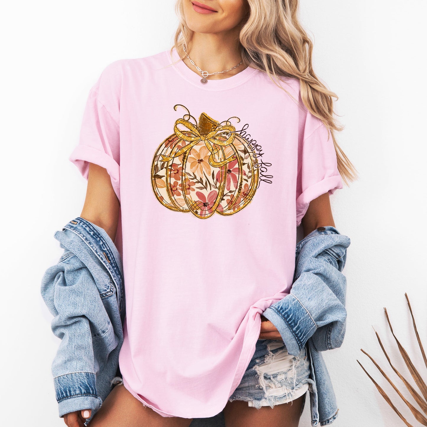 Floral Pumpkin, Happy Fall, Flowers, Autumn, Thanksgiving Tshirt Comfort Colors T-Shirt