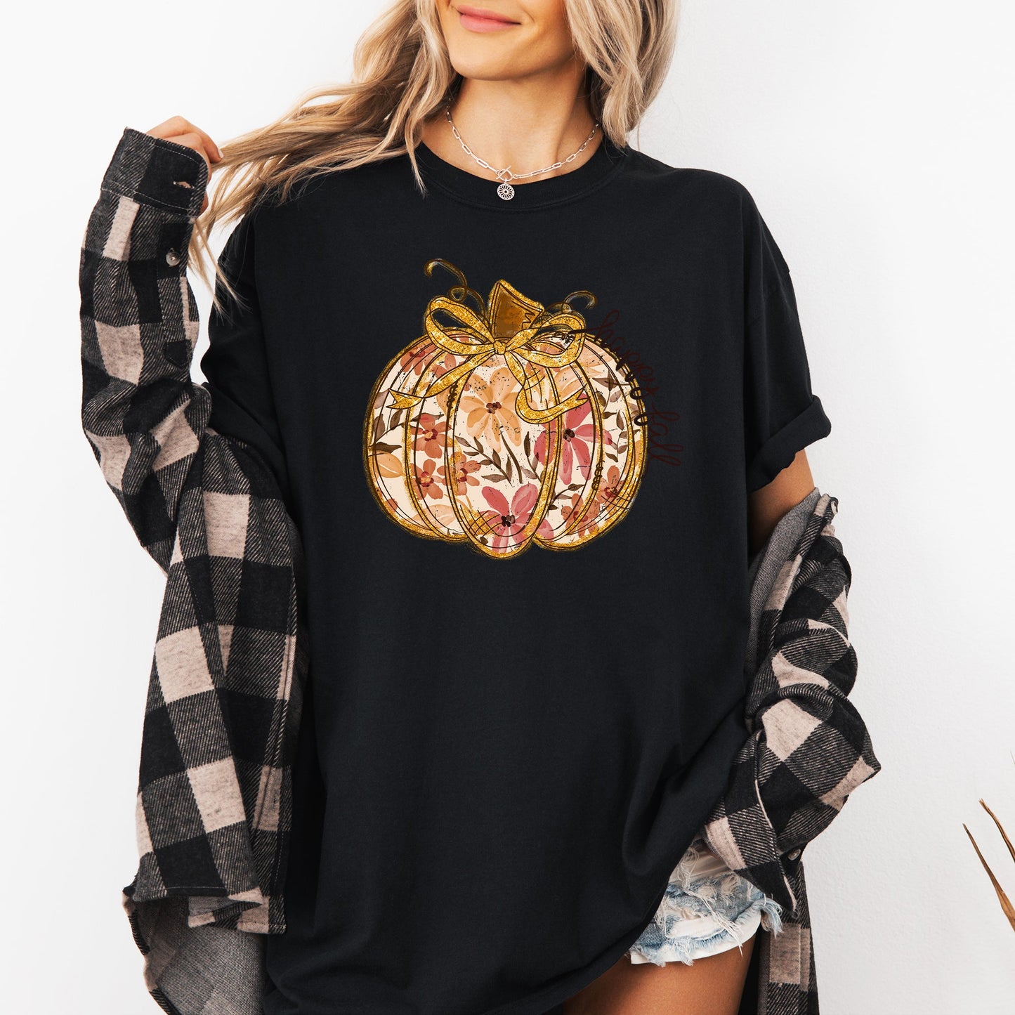 Floral Pumpkin, Happy Fall, Flowers, Autumn, Thanksgiving Tshirt Comfort Colors T-Shirt