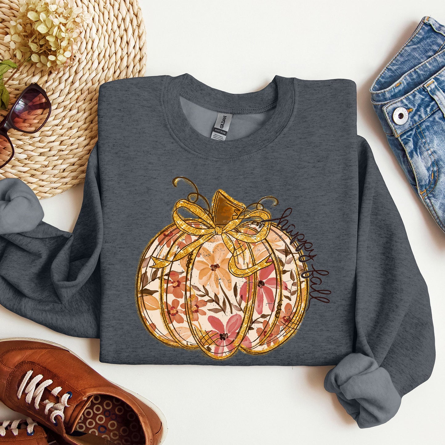 Floral Pumpkin, Happy Fall, Flowers, Autumn, Thanksgiving Sweatshirt