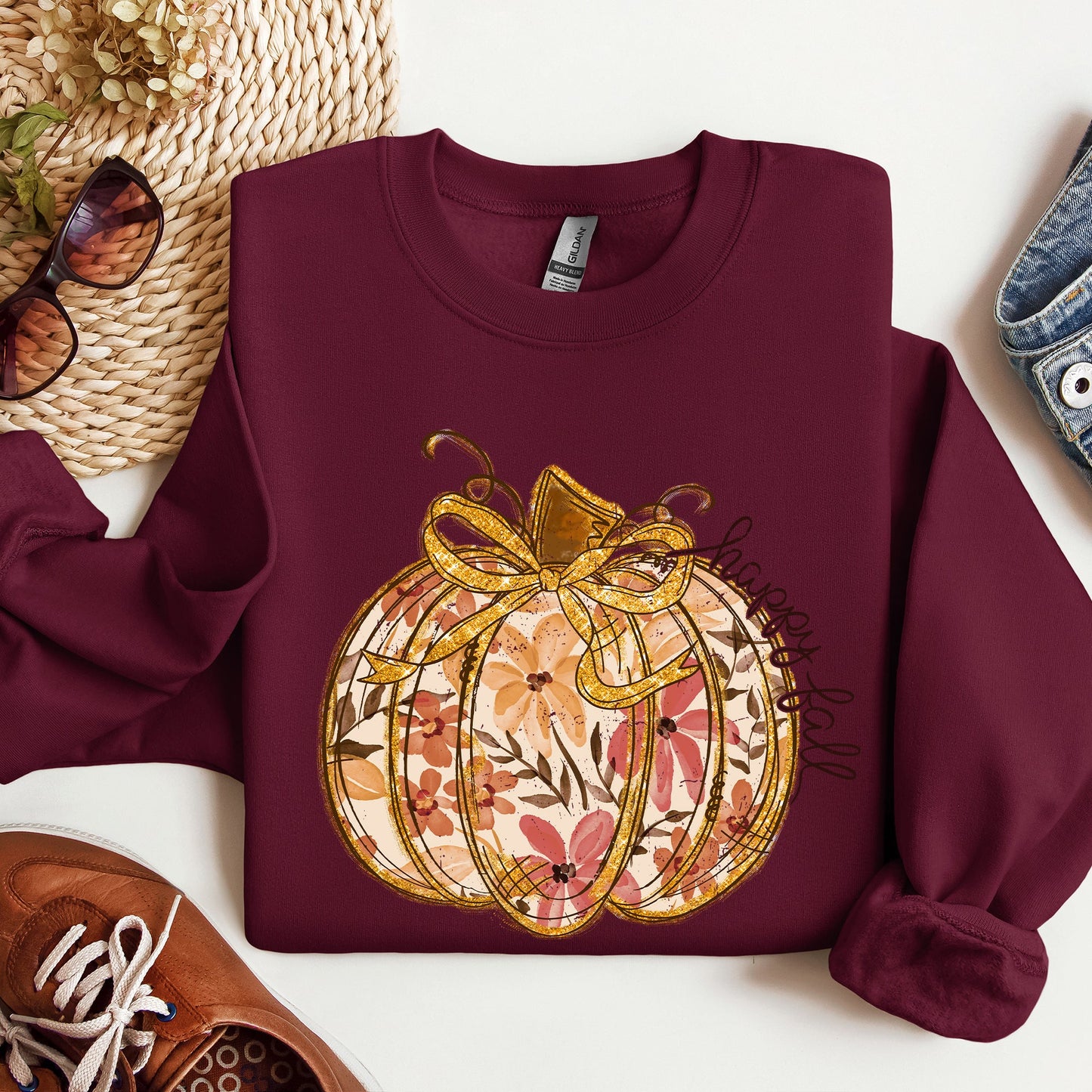 Floral Pumpkin, Happy Fall, Flowers, Autumn, Thanksgiving Sweatshirt