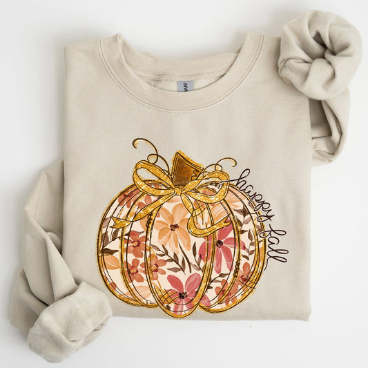 Floral Pumpkin, Happy Fall, Flowers, Autumn, Thanksgiving Sweatshirt