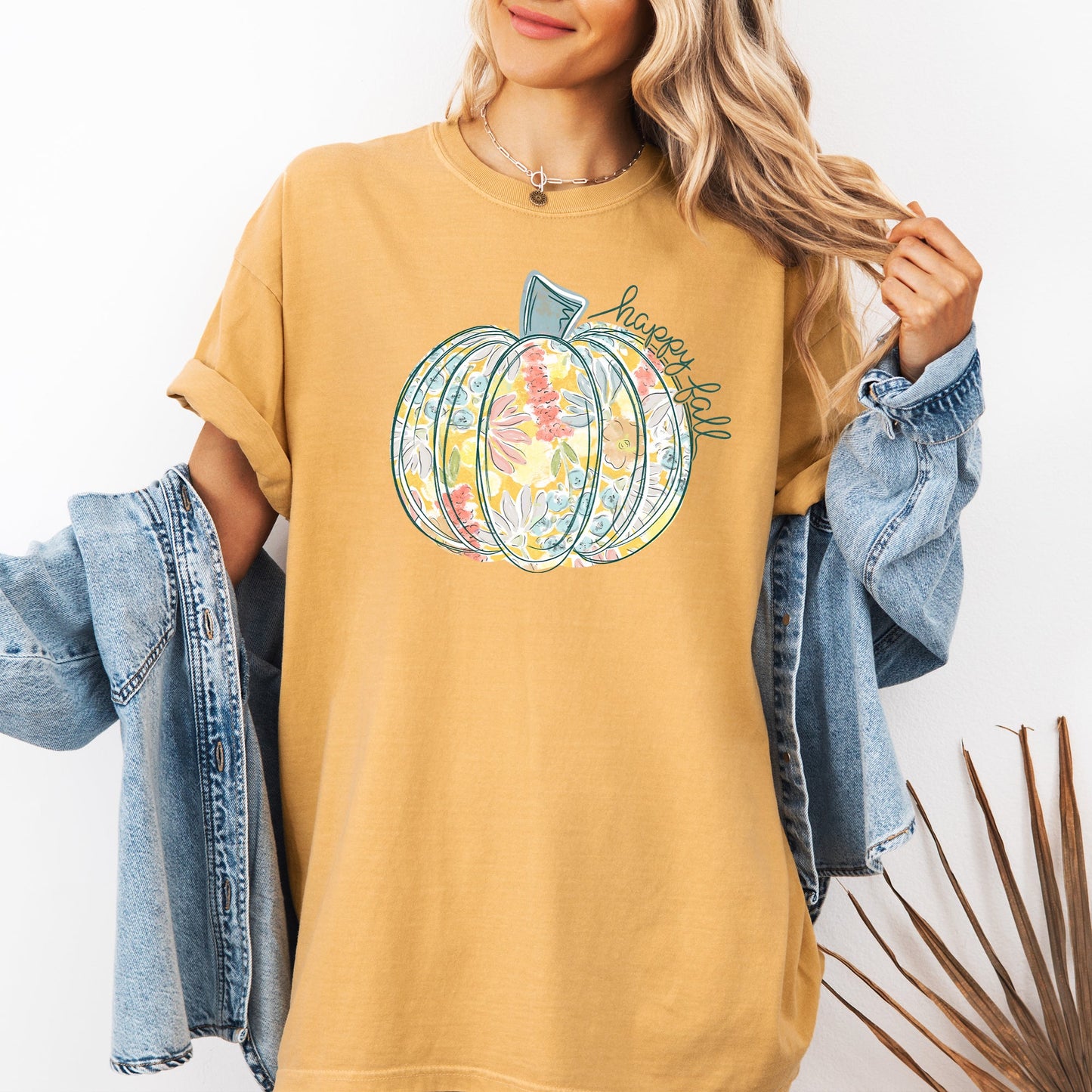 Floral Pumpkin, Happy Fall, Pastels, Flowers, Autumn, Thanksgiving Tshirt Comfort Colors T-Shirt
