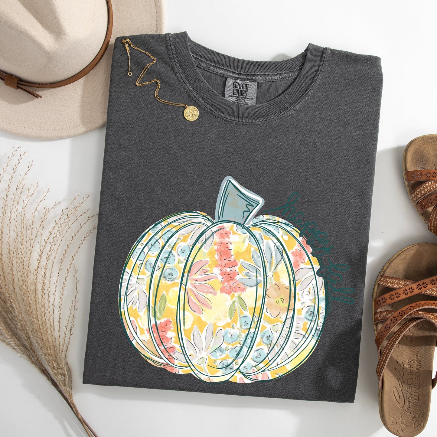 Floral Pumpkin, Happy Fall, Pastels, Flowers, Autumn, Thanksgiving Tshirt Comfort Colors T-Shirt