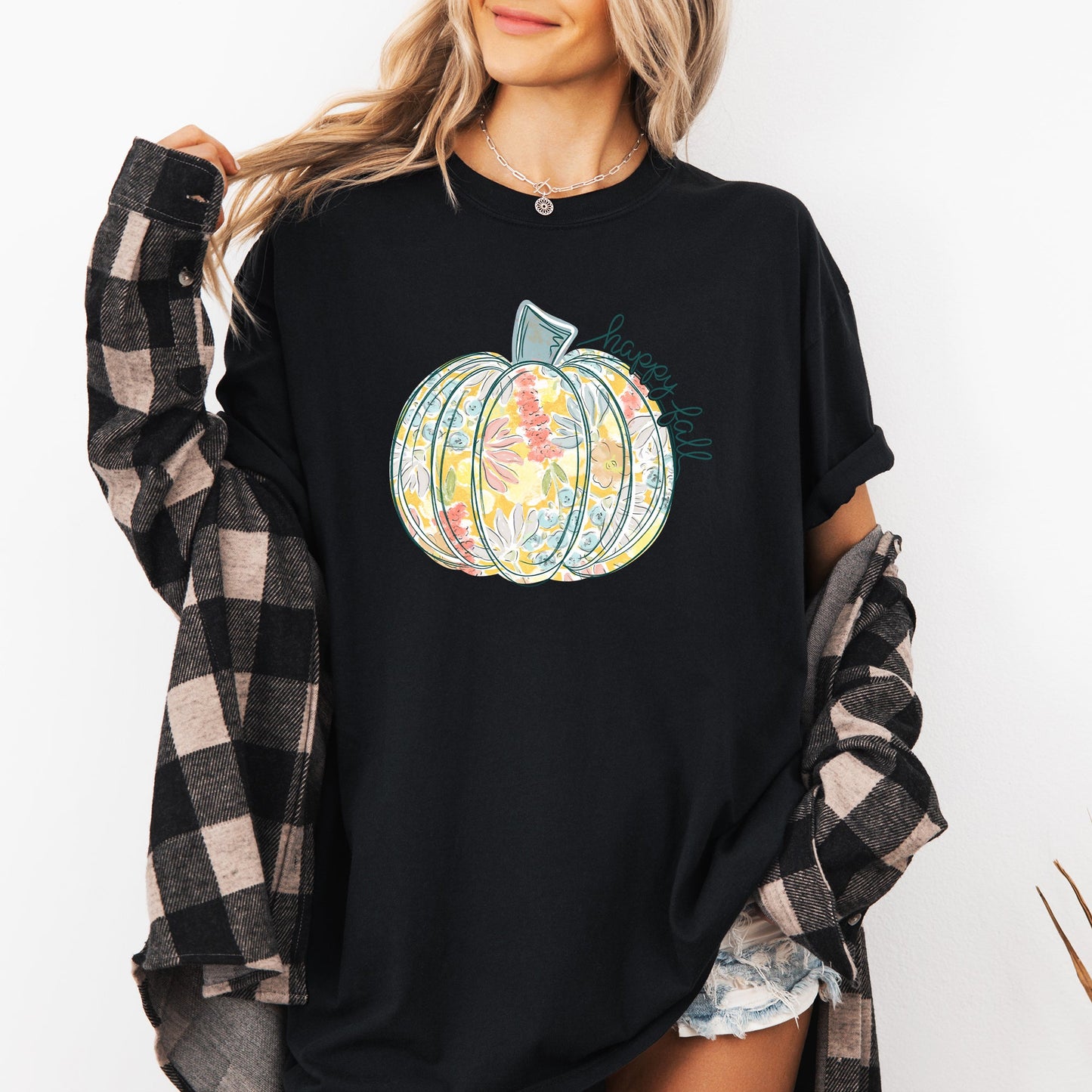 Floral Pumpkin, Happy Fall, Pastels, Flowers, Autumn, Thanksgiving Tshirt Comfort Colors T-Shirt