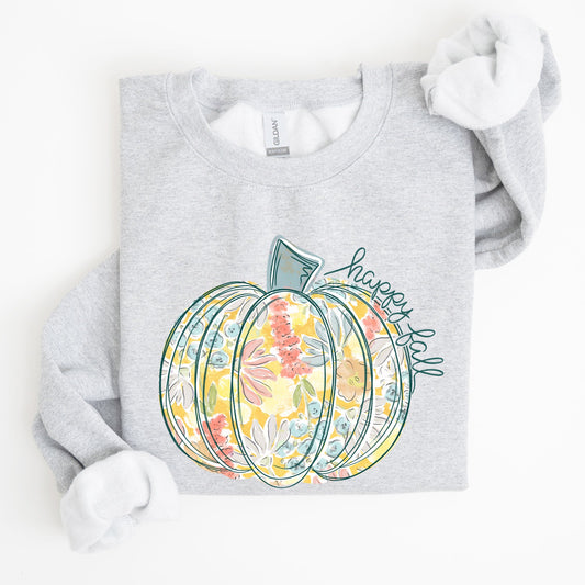 Floral Pumpkin, Happy Fall, Pastels, Flowers, Autumn, Thanksgiving Sweatshirt