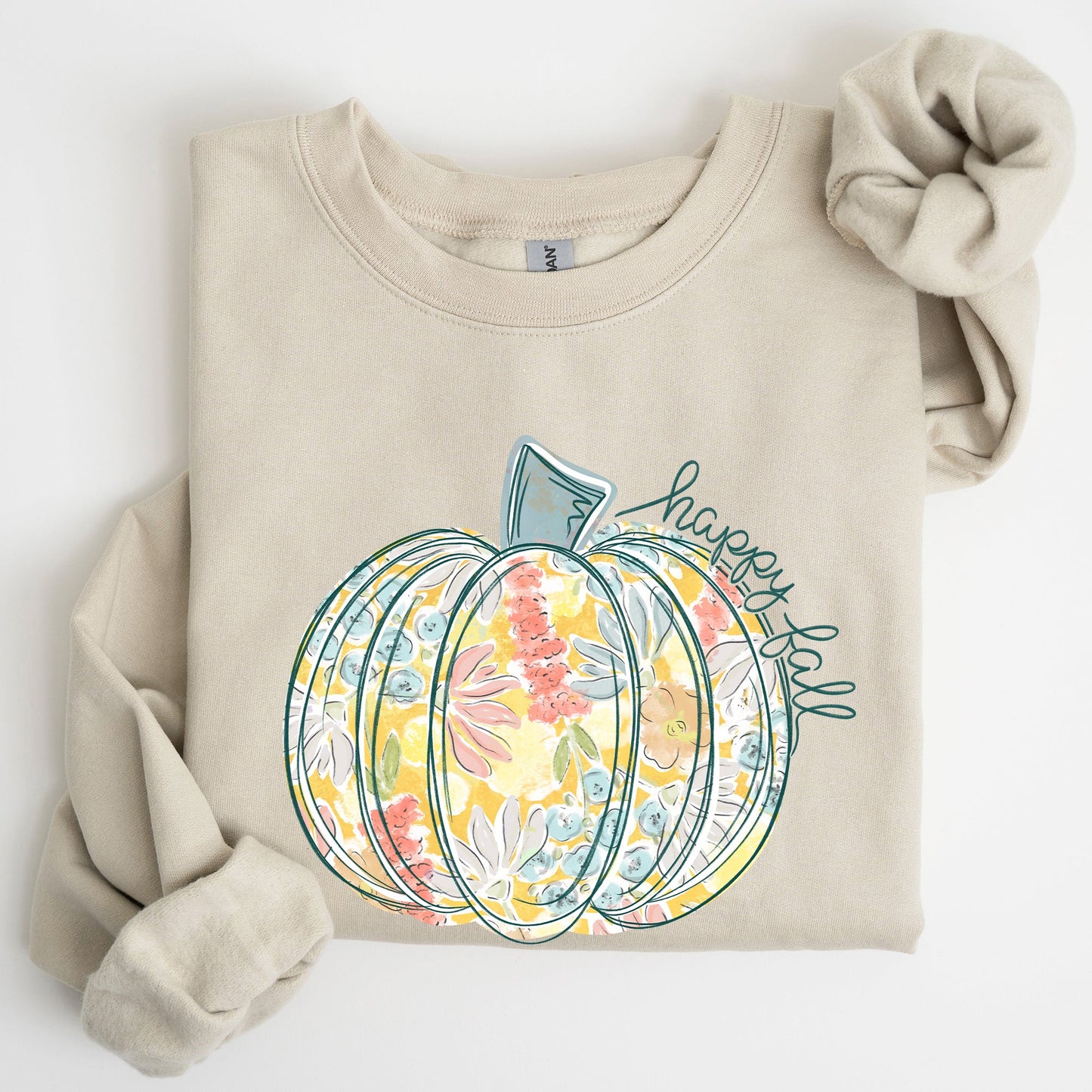 Floral Pumpkin, Happy Fall, Pastels, Flowers, Autumn, Thanksgiving Sweatshirt