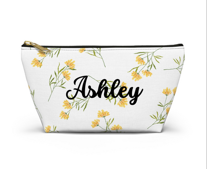 Customizable: Floral Accessory Pouch, Cute Makeup Bag, Travel Organizer, Gift for Her, Spring Flowers, Eco-Friendly Storage
