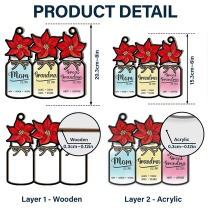 Flower Mason Jar Mom Grandma Great Grandma - Personalized Window Hanging Suncatcher Ornament - Gift For Mom, Mama, Mommy, Grandma