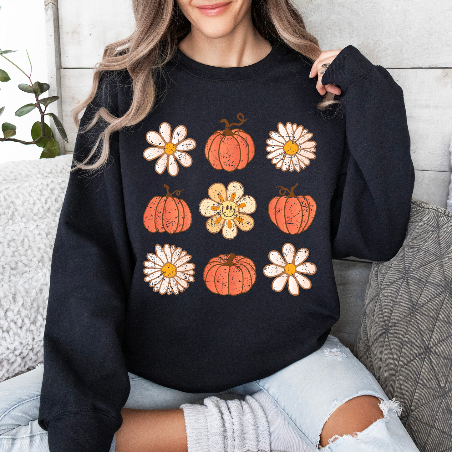 Flowers and Pumpkins, Minimalist Autumn, Fall, Halloween Sweatshirt