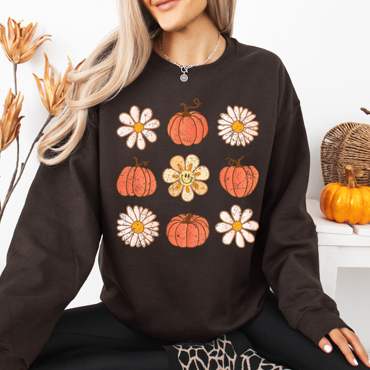 Flowers and Pumpkins, Minimalist Autumn, Fall, Halloween Sweatshirt