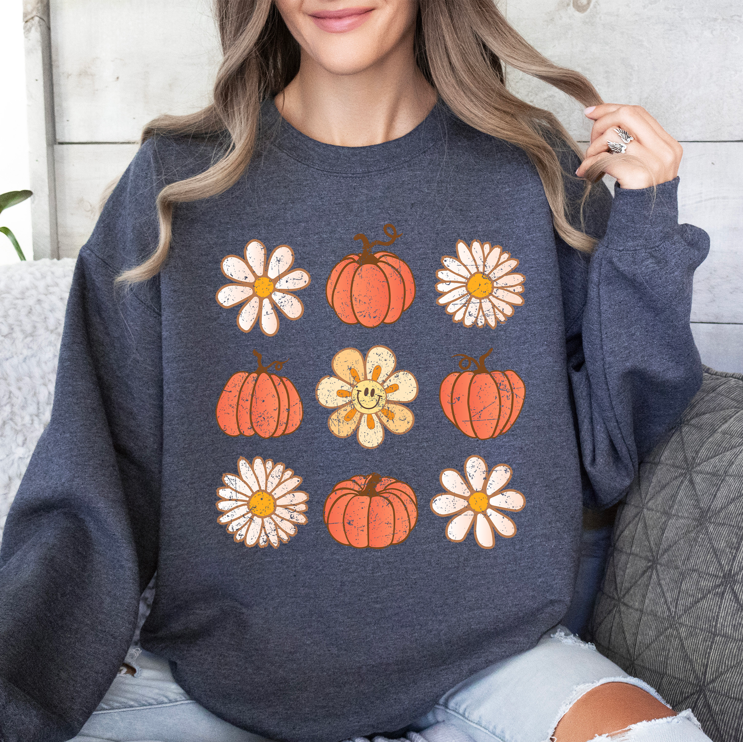 Flowers and Pumpkins, Minimalist Autumn, Fall, Halloween Sweatshirt