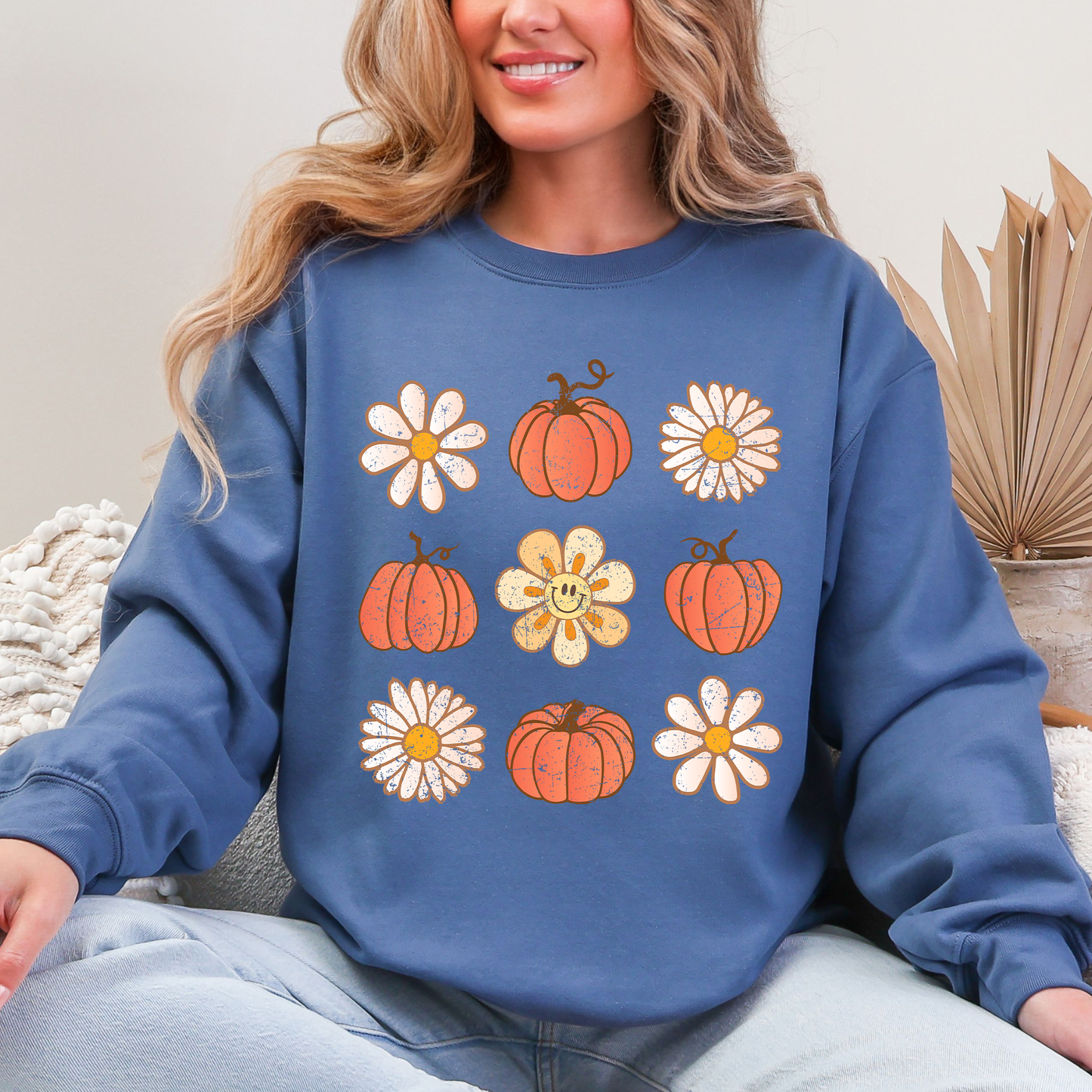 Flowers and Pumpkins, Minimalist Autumn, Fall, Halloween Sweatshirt