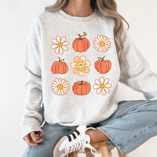 Flowers and Pumpkins, Minimalist Autumn, Fall, Halloween Sweatshirt