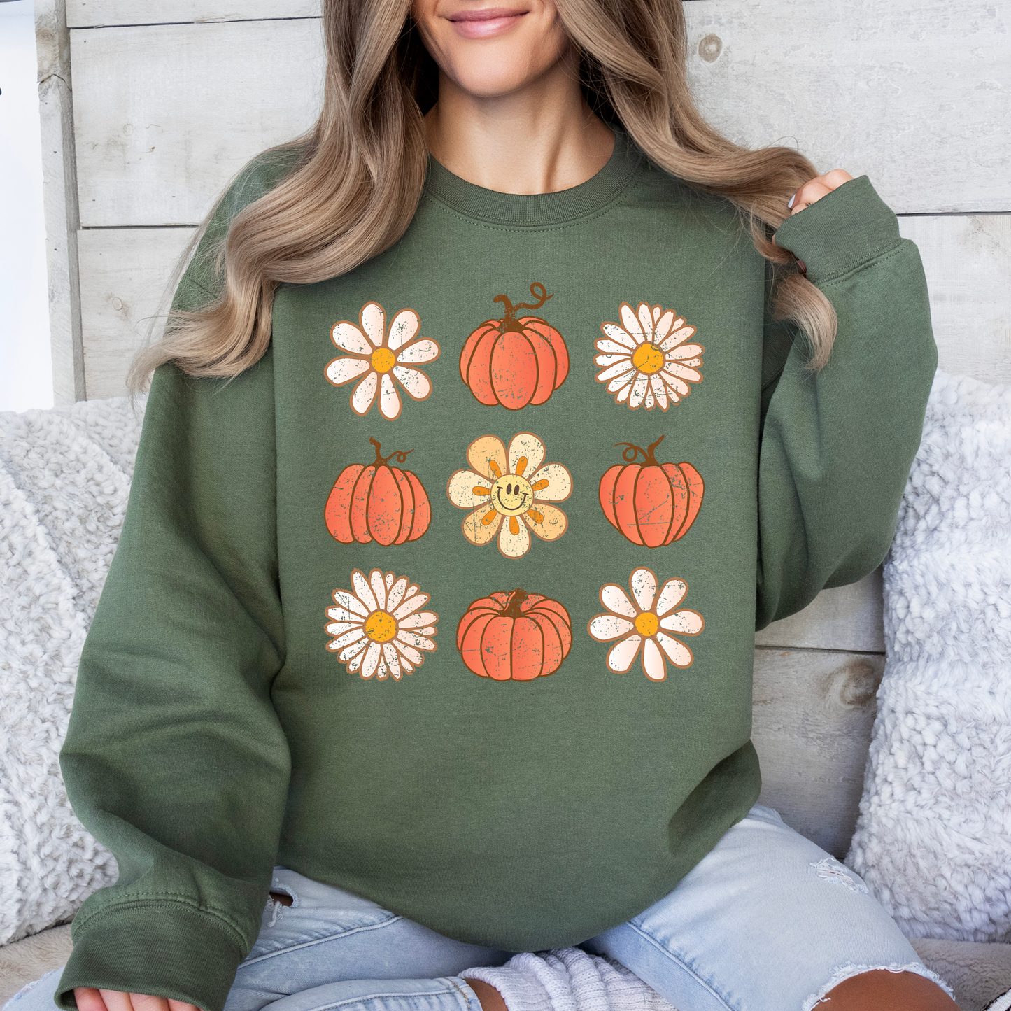 Flowers and Pumpkins, Minimalist Autumn, Fall, Halloween Sweatshirt
