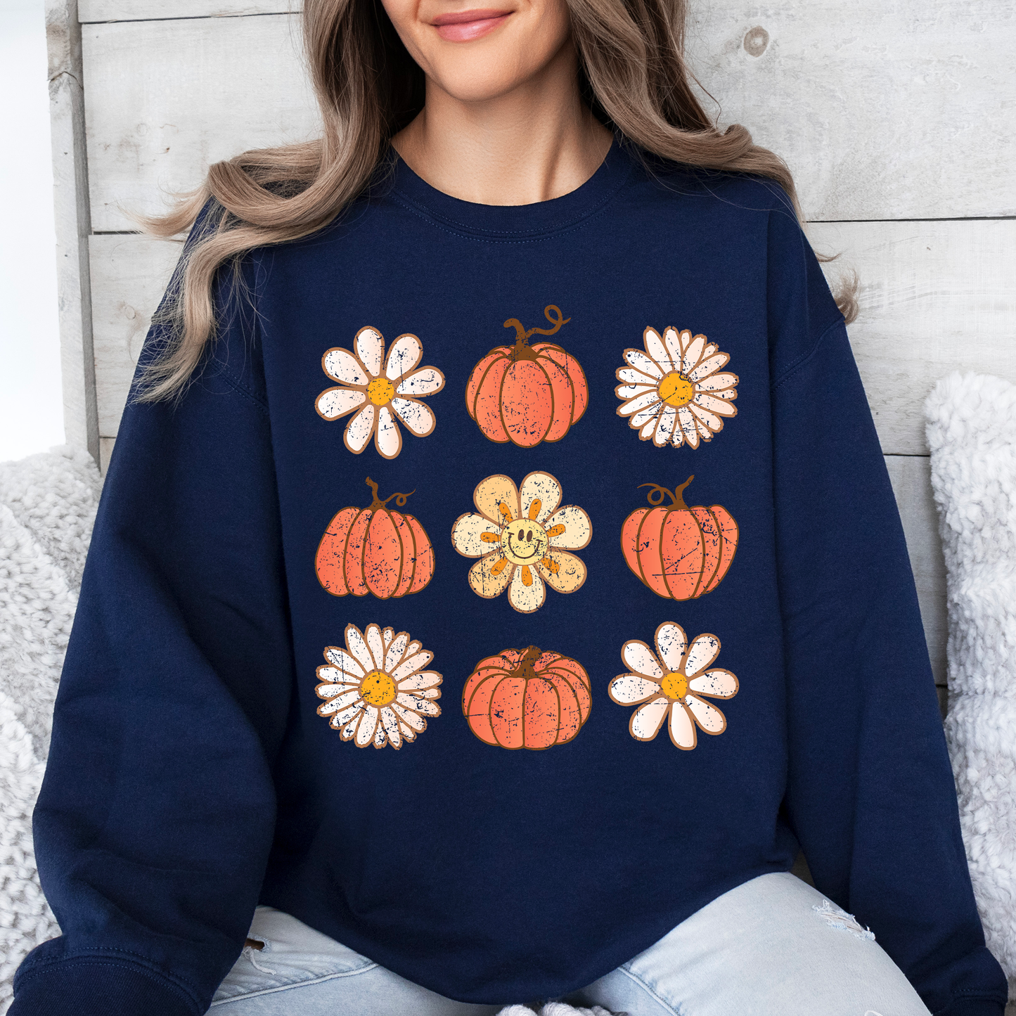 Flowers and Pumpkins, Minimalist Autumn, Fall, Halloween Sweatshirt