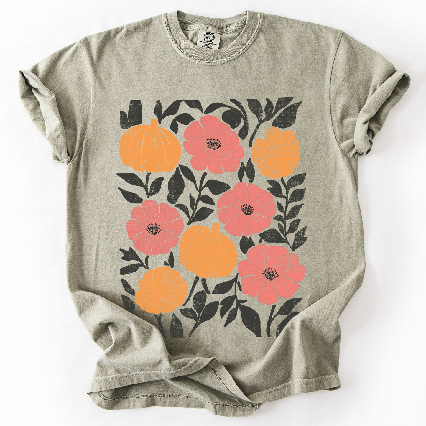 Flowers and Pumpkins, Watercolor, Halloween, Beautiful, Autumn, Fall, Comfort Colors T-Shirt