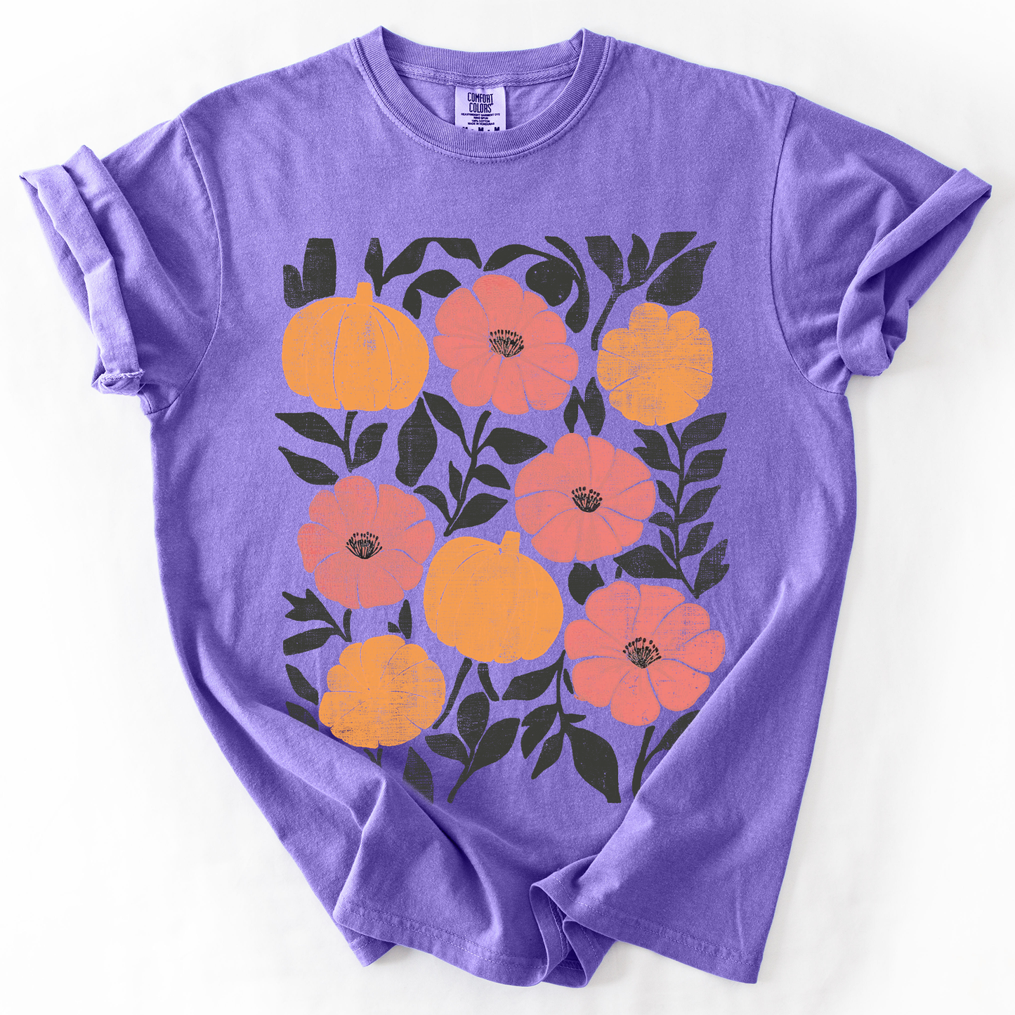 Flowers and Pumpkins, Watercolor, Halloween, Beautiful, Autumn, Fall, Comfort Colors T-Shirt