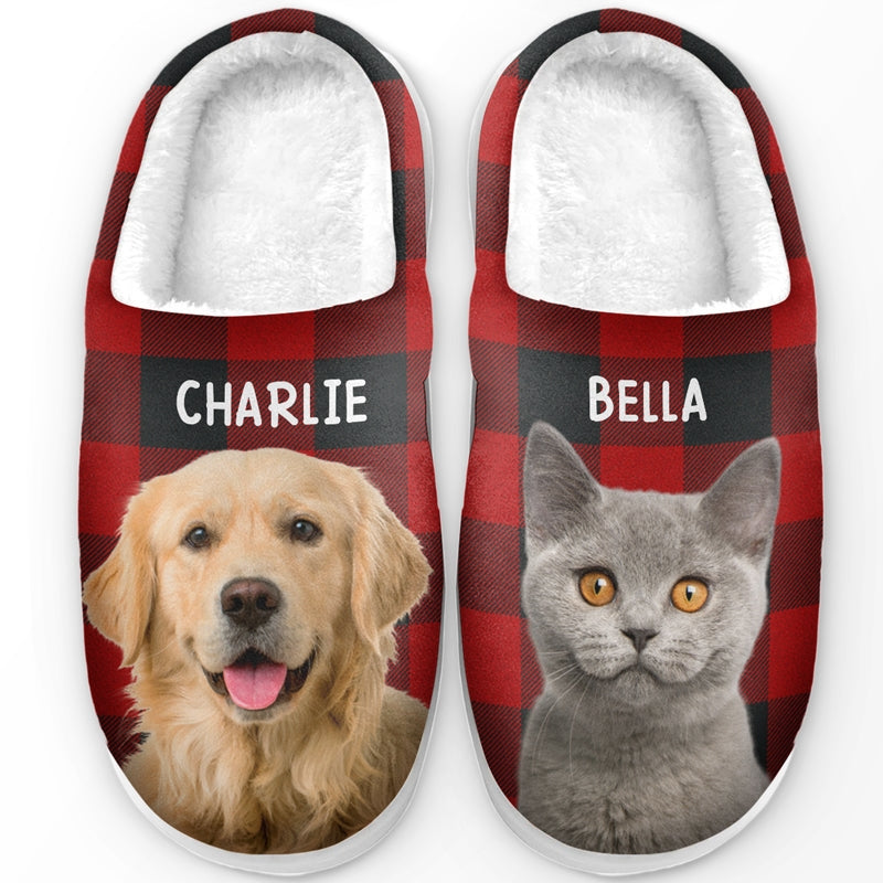 Custom Photo Happiness Is A Warm Cat - Cat Personalized Slippers - Gift For Cat Lovers, Pet Lovers, Cat Mom, Cat Dad
